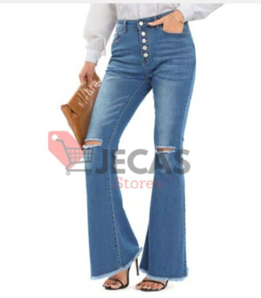 HIGH WAIST BELL BOTTON DENIM .JEANS FLARED STYLE WITH STRETCH FIT
