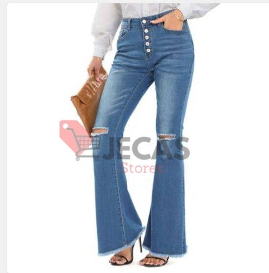 HIGH WAIST BELL BOTTON DENIM .JEANS FLARED STYLE WITH STRETCH FIT