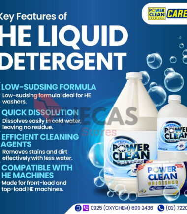 Power Clean Liquid Detergent bottle for stain removal and fresh laundry