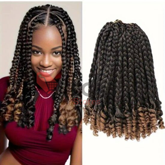 PRE STRETCHED SYNTHETIC CROTCHED BOX BRAID WIG WITH CURLY WAVE ENDS 10''