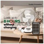 GDtimes 12 Inches Rechargeable Table Fan +Solar Panel 8hrs Duration 6000mah Lithium Battery