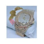 Men Studded Iced Wristwatch Gold With Cuban Link Chain