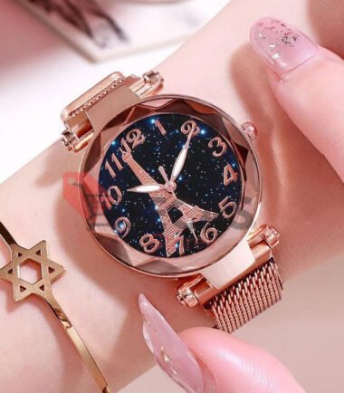 2 In 1 Ladies Starry Sky Tower Watch Alloy Lazy Watch