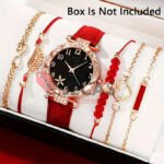 Set Of 6 Beautifully Designed Printed Rhinestone Quartz Watches With Digital Dial And Love Bracelets For Women