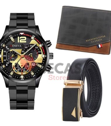3 IN 1 Men's Business And Leisure Watch + Belt + Wallet Gift