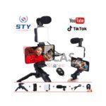Phone Tripod Stand With Clip & Microphone Kit & LED Light